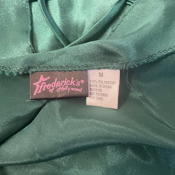 Frederick's of Hollywood Slip Dress Size Medium Emberald Green Satin Slinky Mini - Picture 12 of 16